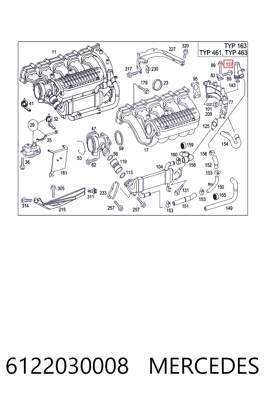 6122030008 Mercedes Flange do sistema de esfriamento (união em T)
