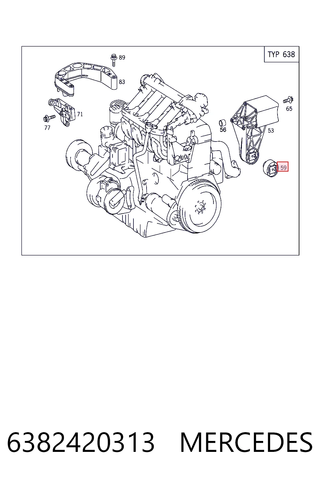 6382420313 Mercedes Coxim (suporte) traseiro de motor (bloco silencioso)