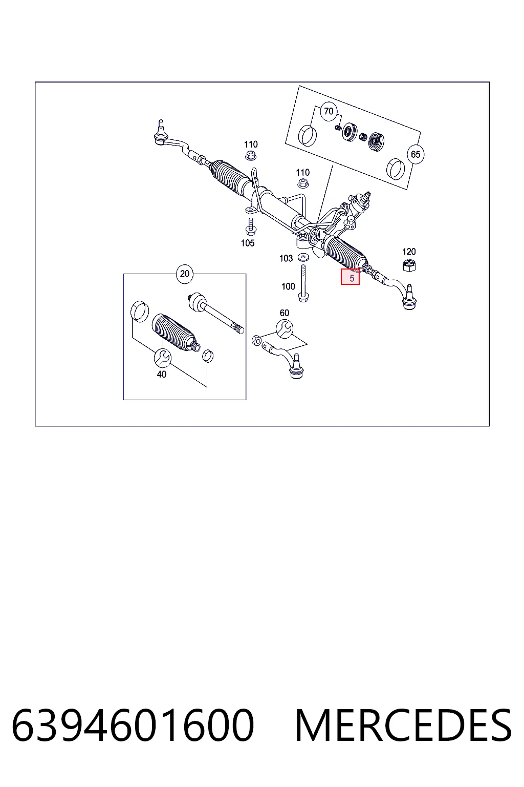 6394601600 Mercedes Cremalheira da direção