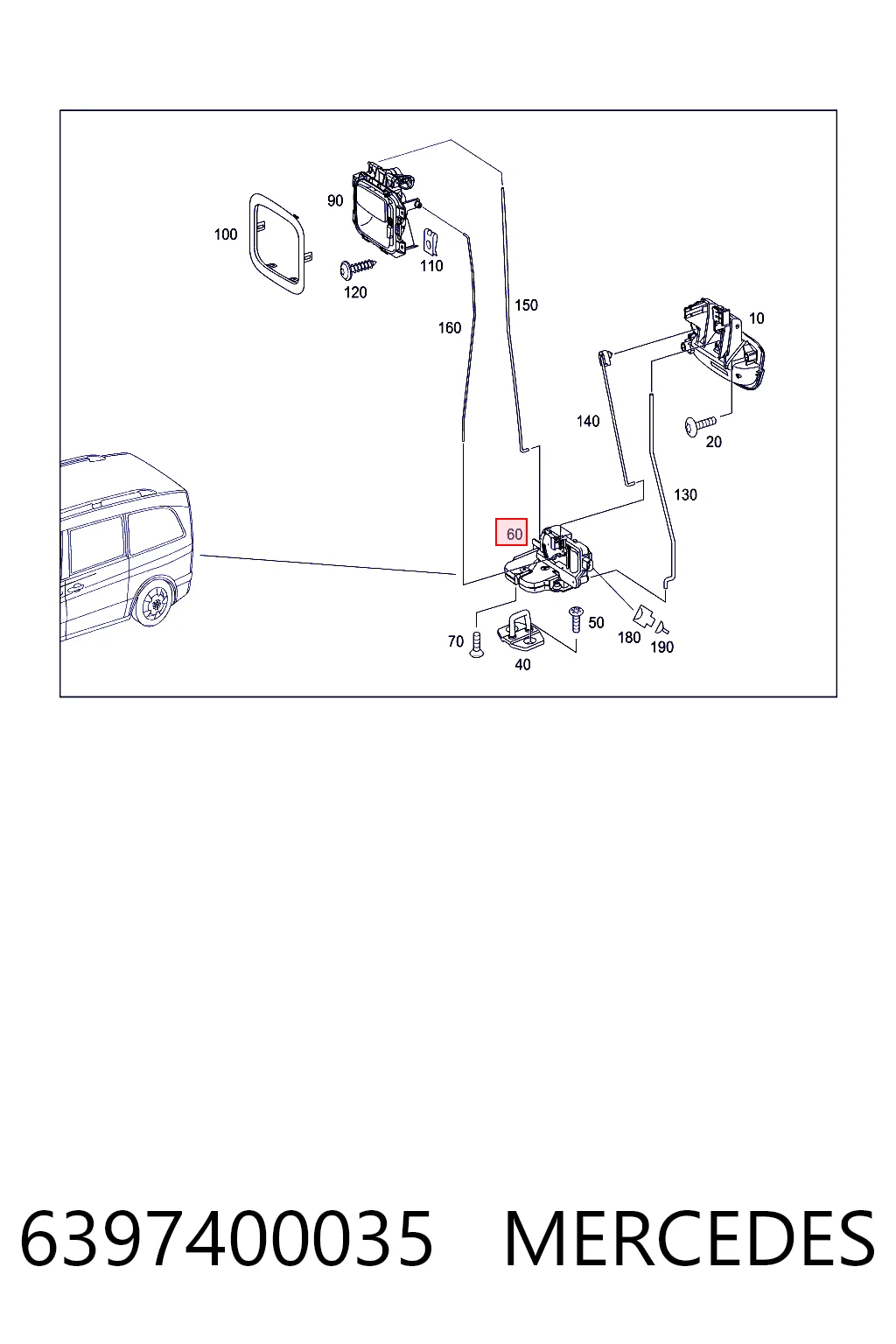 Fecho de tampa de porta-malas (de 3ª/5ª porta traseira) Mercedes Vito II 639