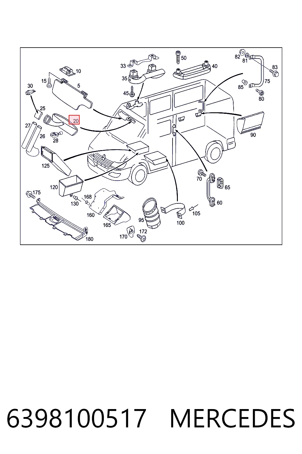 6398100517 Mercedes Espelho de salão interno