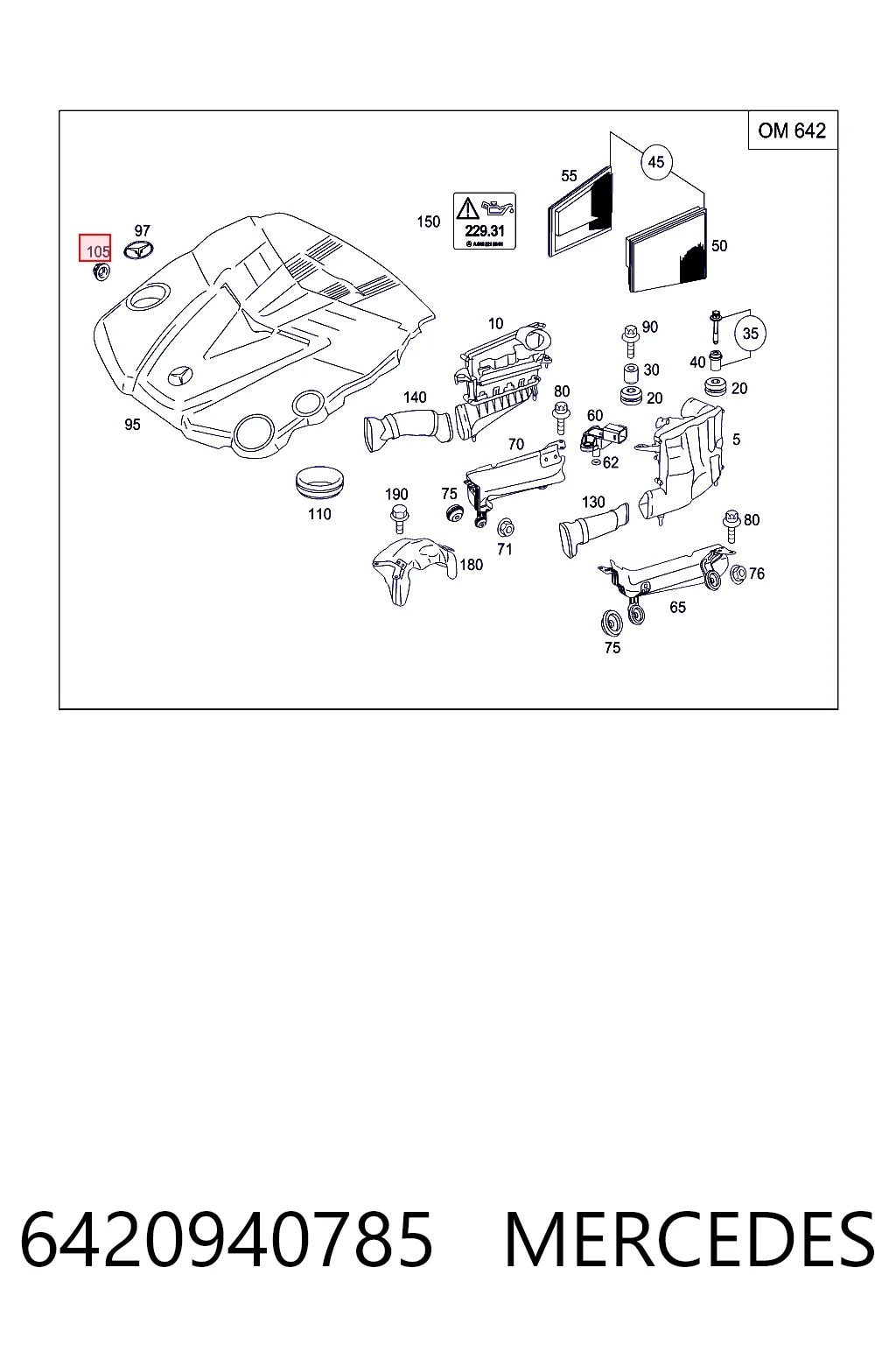 6420940785 Mercedes Coxim de tampa decorativa de motor