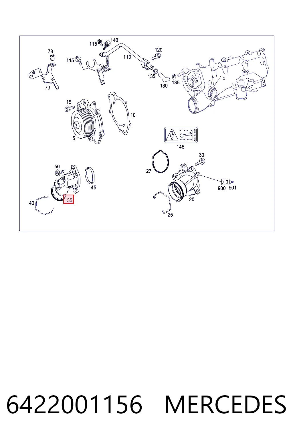 6422001156 Mercedes Flange do sistema de esfriamento (união em T)