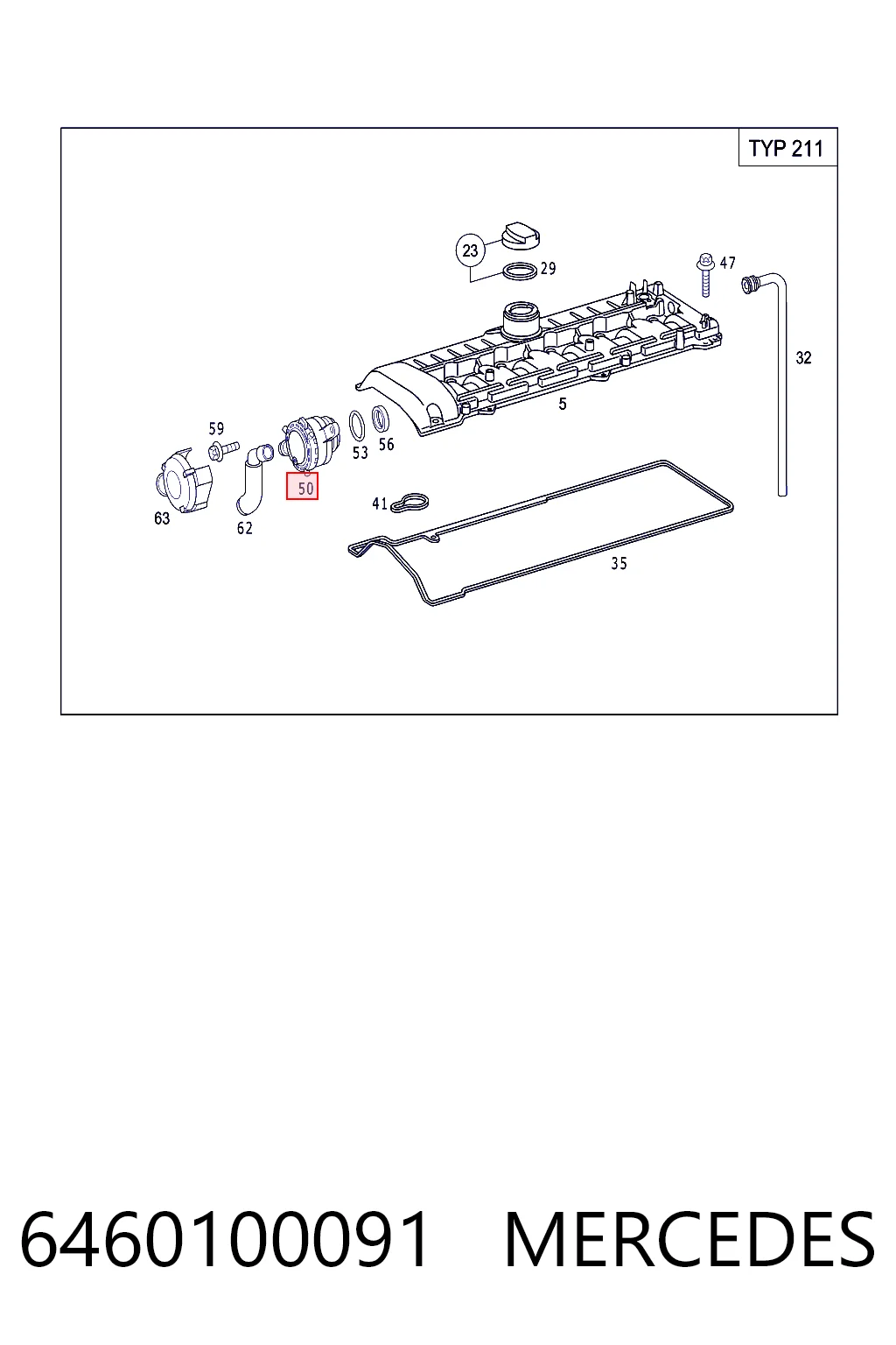 6460100091 Mercedes Válvula PCV de ventilação dos gases de cárter