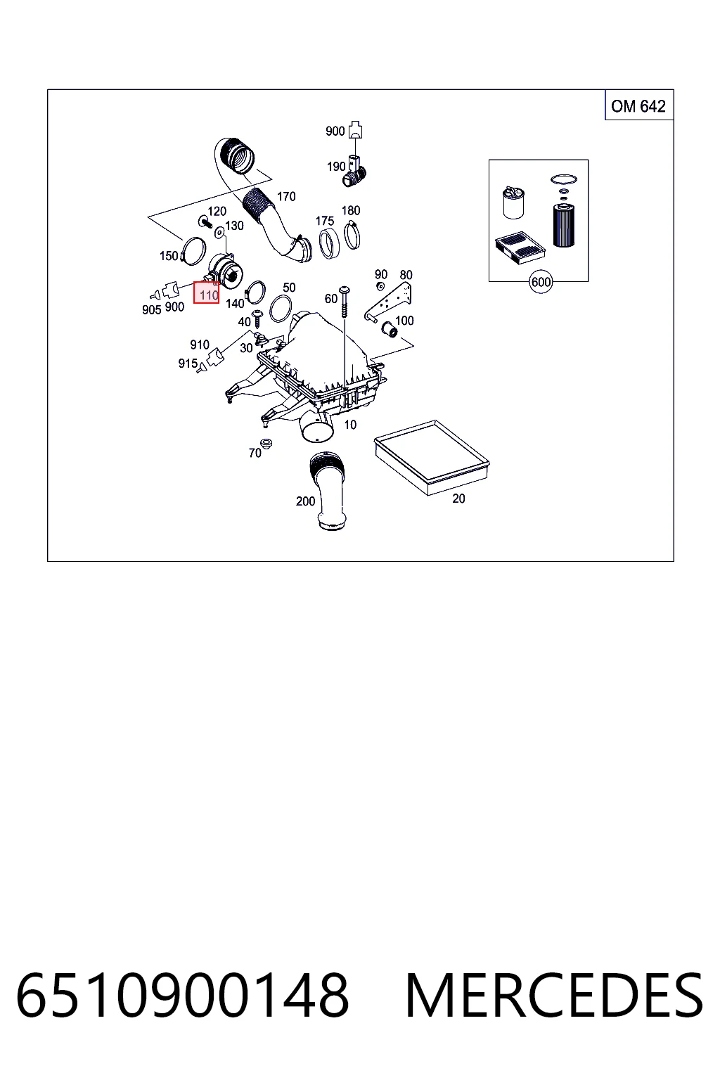 6510900148 Mercedes Sensor de fluxo (consumo) de ar, medidor de consumo M.A.F. - (Mass Airflow)