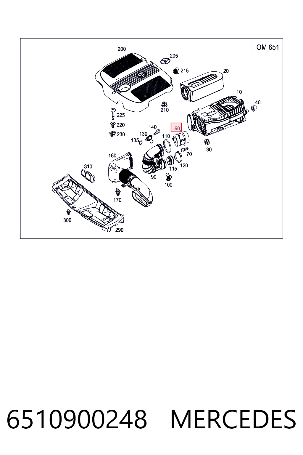 6510900248 Mercedes Sensor de fluxo (consumo) de ar, medidor de consumo M.A.F. - (Mass Airflow)