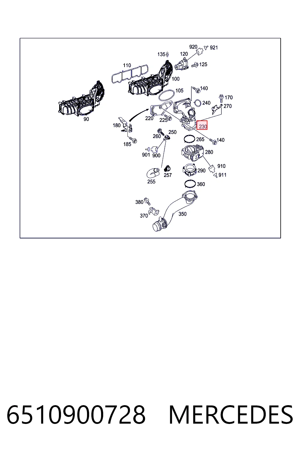 6510900728 Mercedes Cano derivado de ar, da válvula de borboleta