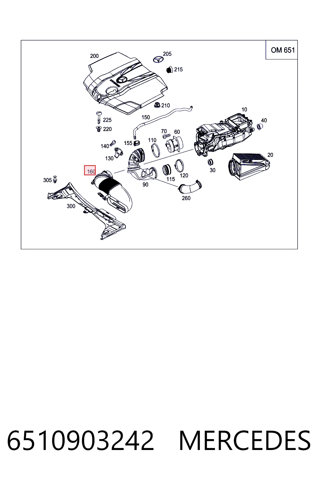 6510903242 Mercedes Cano derivado de ar, entrada de filtro de ar
