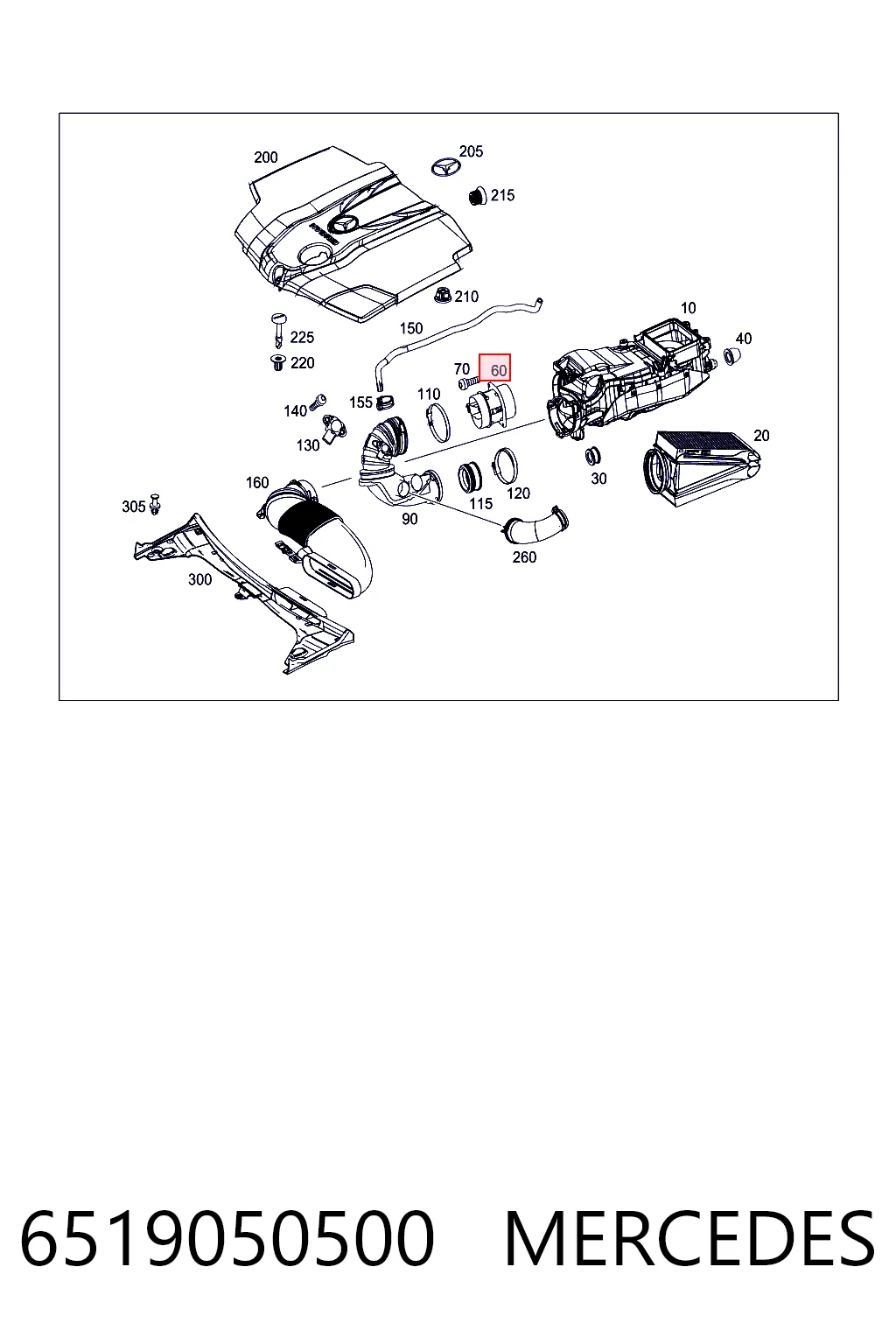 6519050500 Mercedes Sensor de fluxo (consumo) de ar, medidor de consumo M.A.F. - (Mass Airflow)