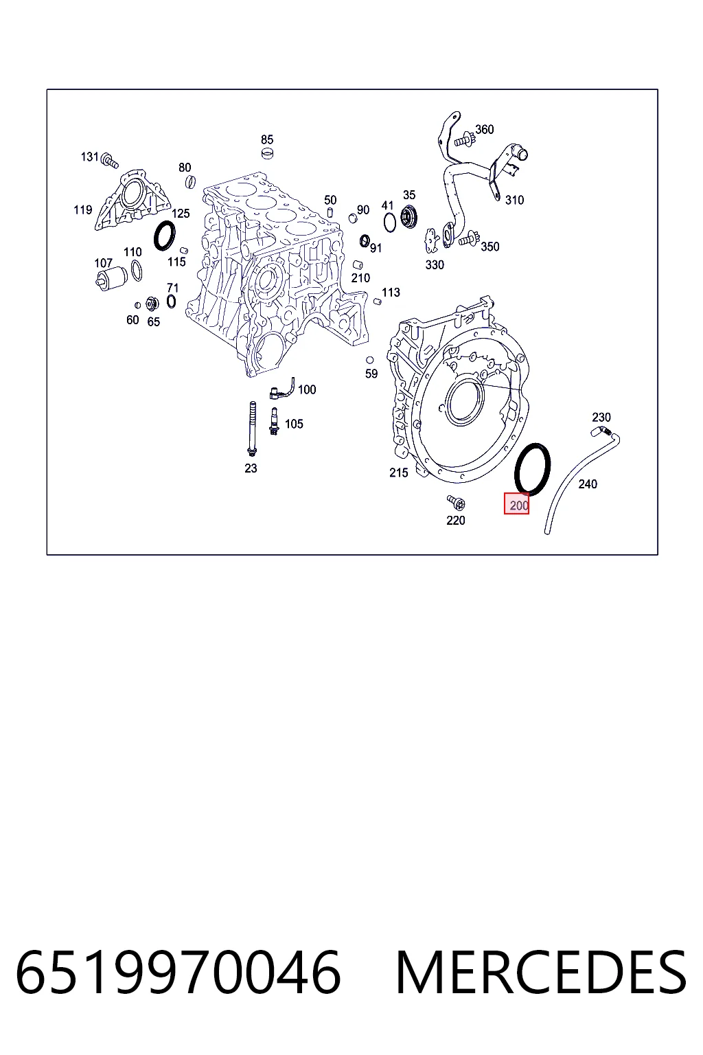 6519970046 Mercedes Vedação traseira de cambota de motor