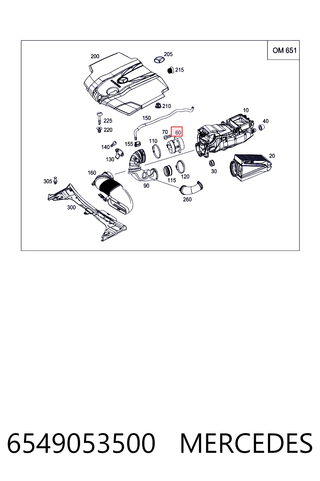 6549053500 Mercedes Sensor de fluxo (consumo) de ar, medidor de consumo M.A.F. - (Mass Airflow)