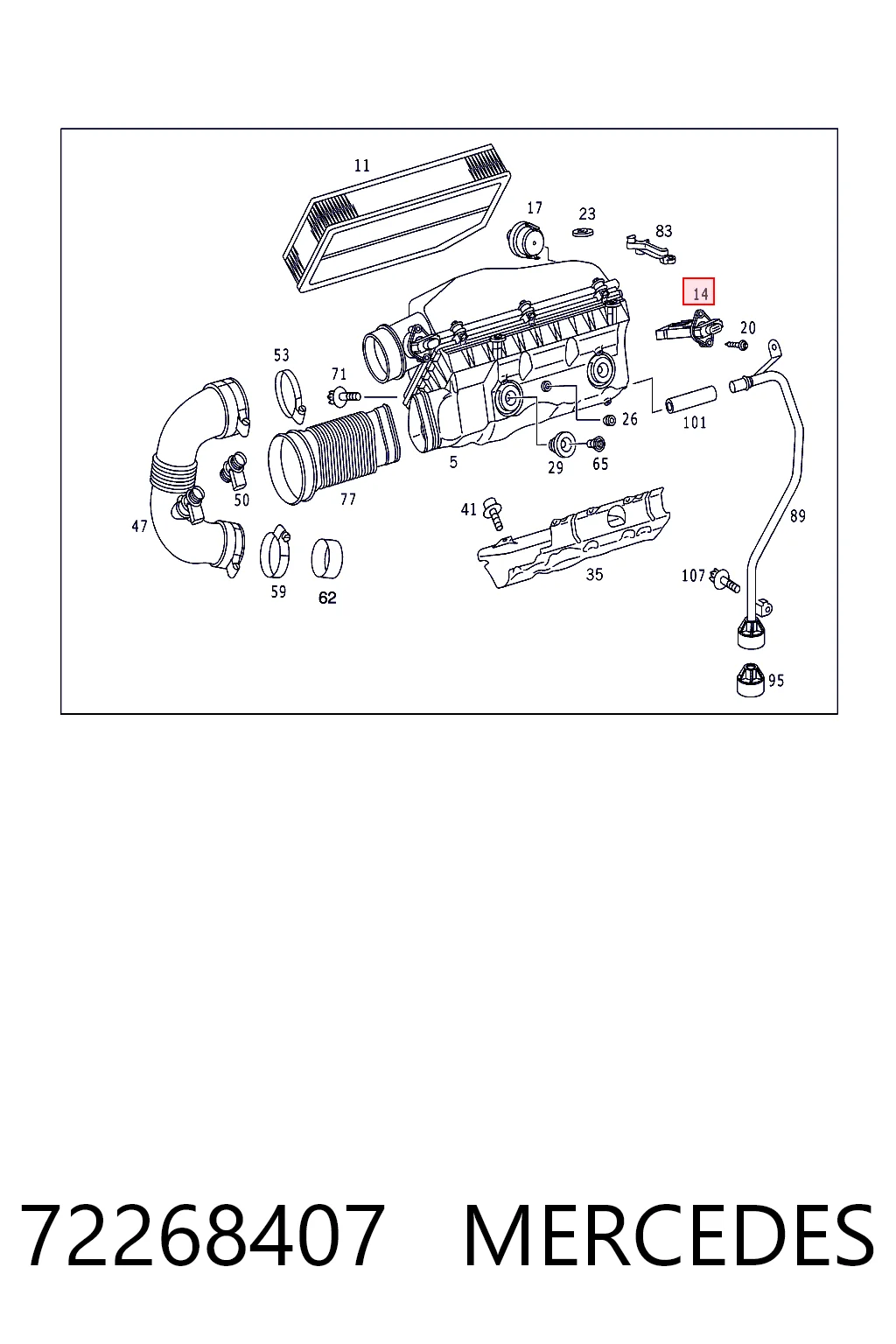 72268407 Mercedes Sensor de fluxo (consumo) de ar, medidor de consumo M.A.F. - (Mass Airflow)