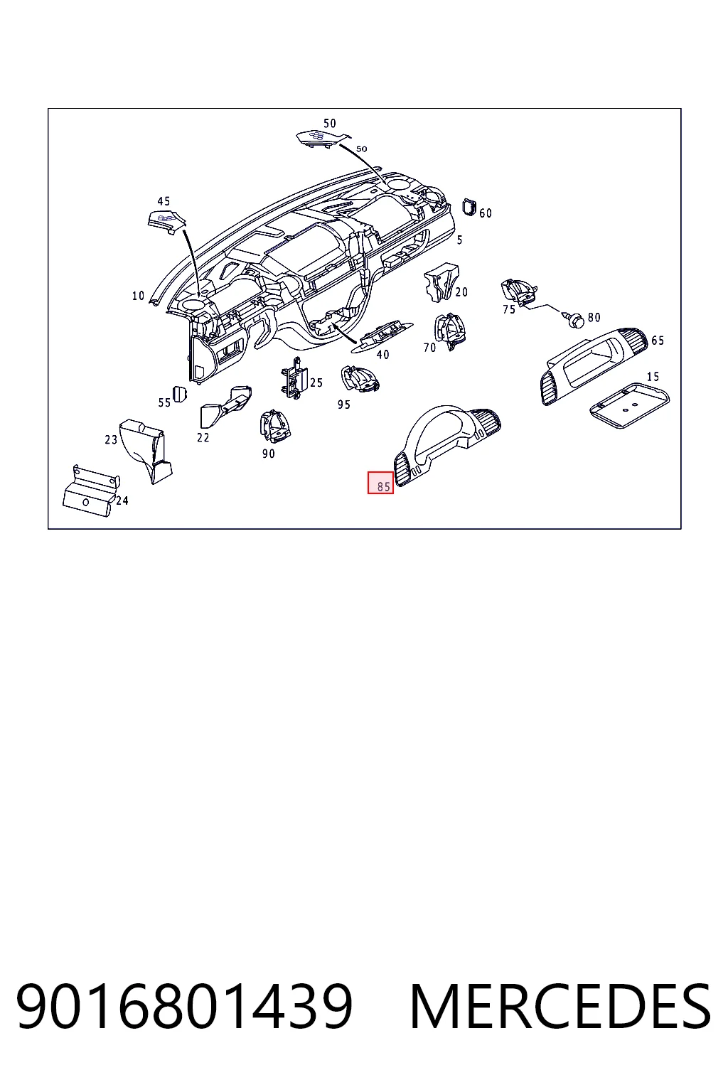 9016801439 Mercedes Cobrimento de painel de instrumentos