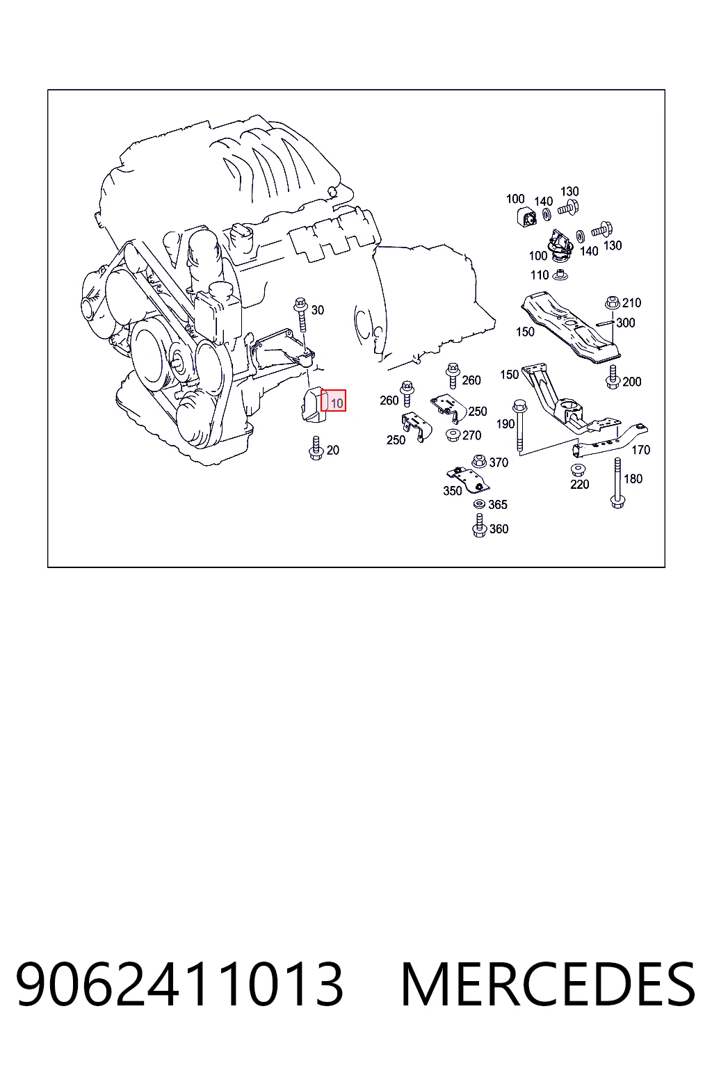 9062411013 Mercedes Coxim (suporte) esquerdo de motor