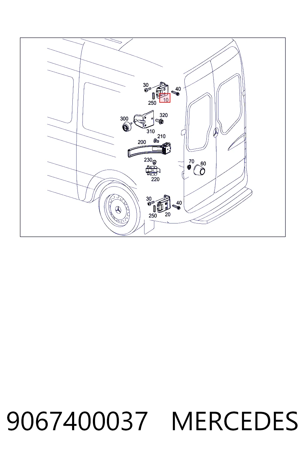9067400037 Mercedes Gozno esquerdo superior da porta traseira (batente)