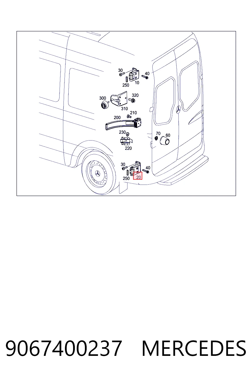 9067400237 Mercedes Gozno esquerdo inferior da porta traseira (batente)