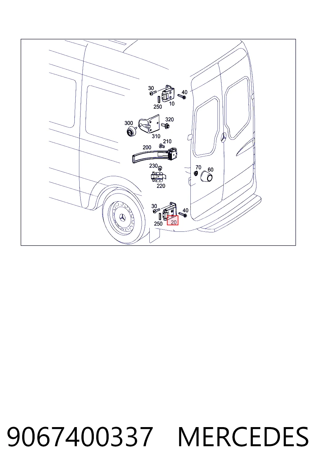 9067400337 Mercedes Gozno direito inferior da porta traseira (batente)