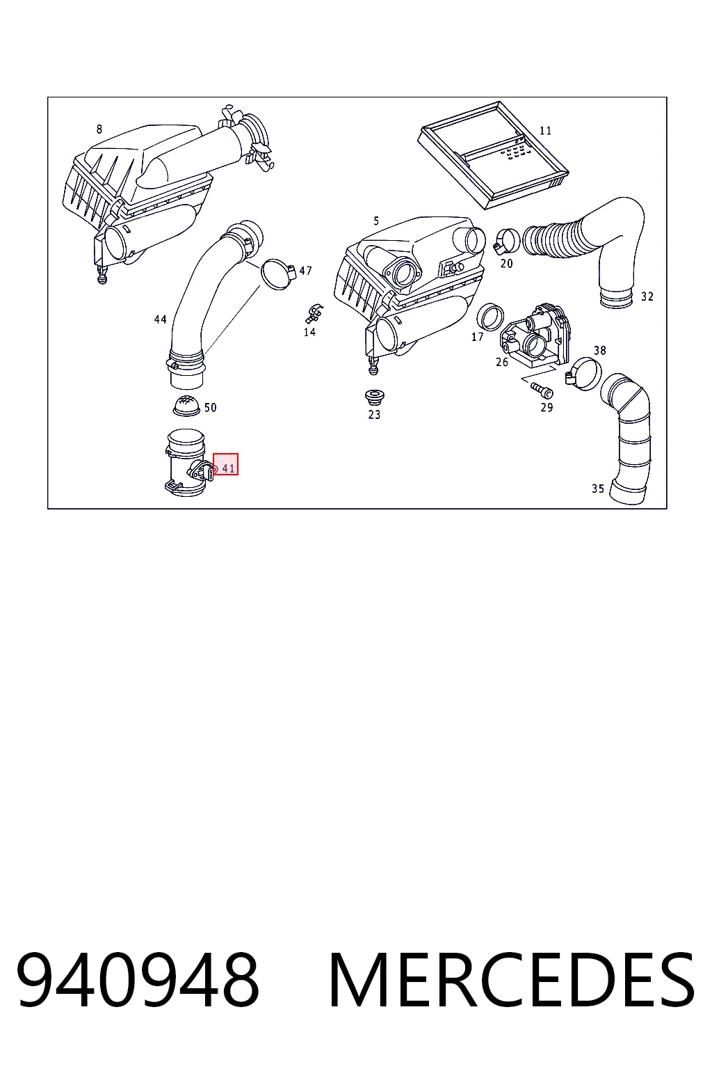 940948 Mercedes Sensor de fluxo (consumo) de ar, medidor de consumo M.A.F. - (Mass Airflow)