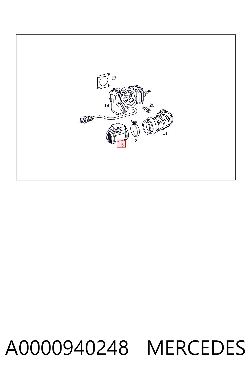 A0000940248 Mercedes Sensor de fluxo (consumo) de ar, medidor de consumo M.A.F. - (Mass Airflow)
