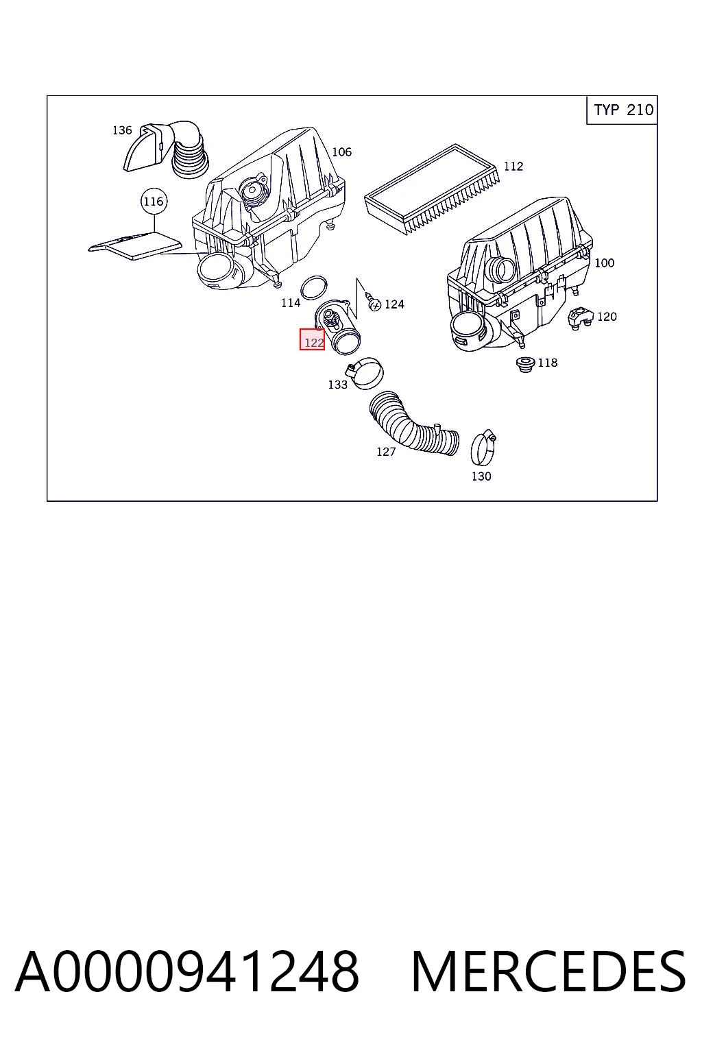 A0000941248 Mercedes Sensor de fluxo (consumo) de ar, medidor de consumo M.A.F. - (Mass Airflow)