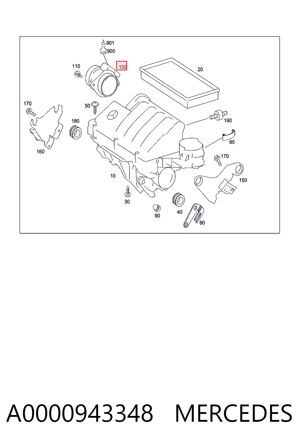 A0000943348 Mercedes Sensor de fluxo (consumo) de ar, medidor de consumo M.A.F. - (Mass Airflow)