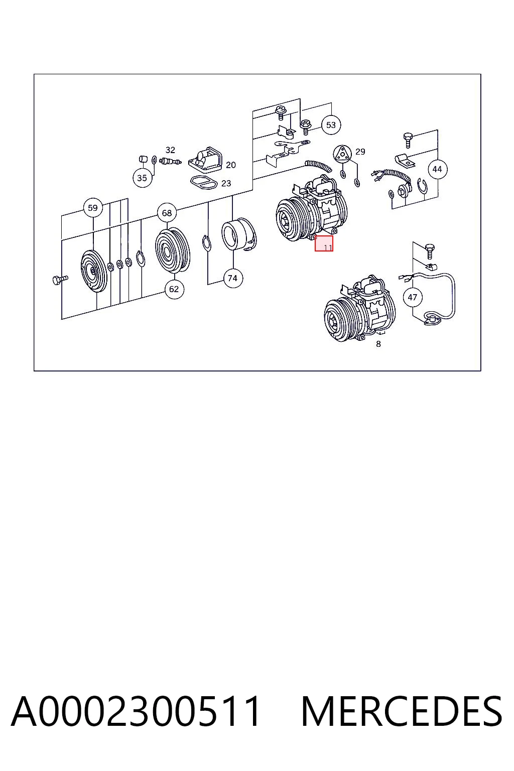 A0002300511 Mercedes Compressor de aparelho de ar condicionado