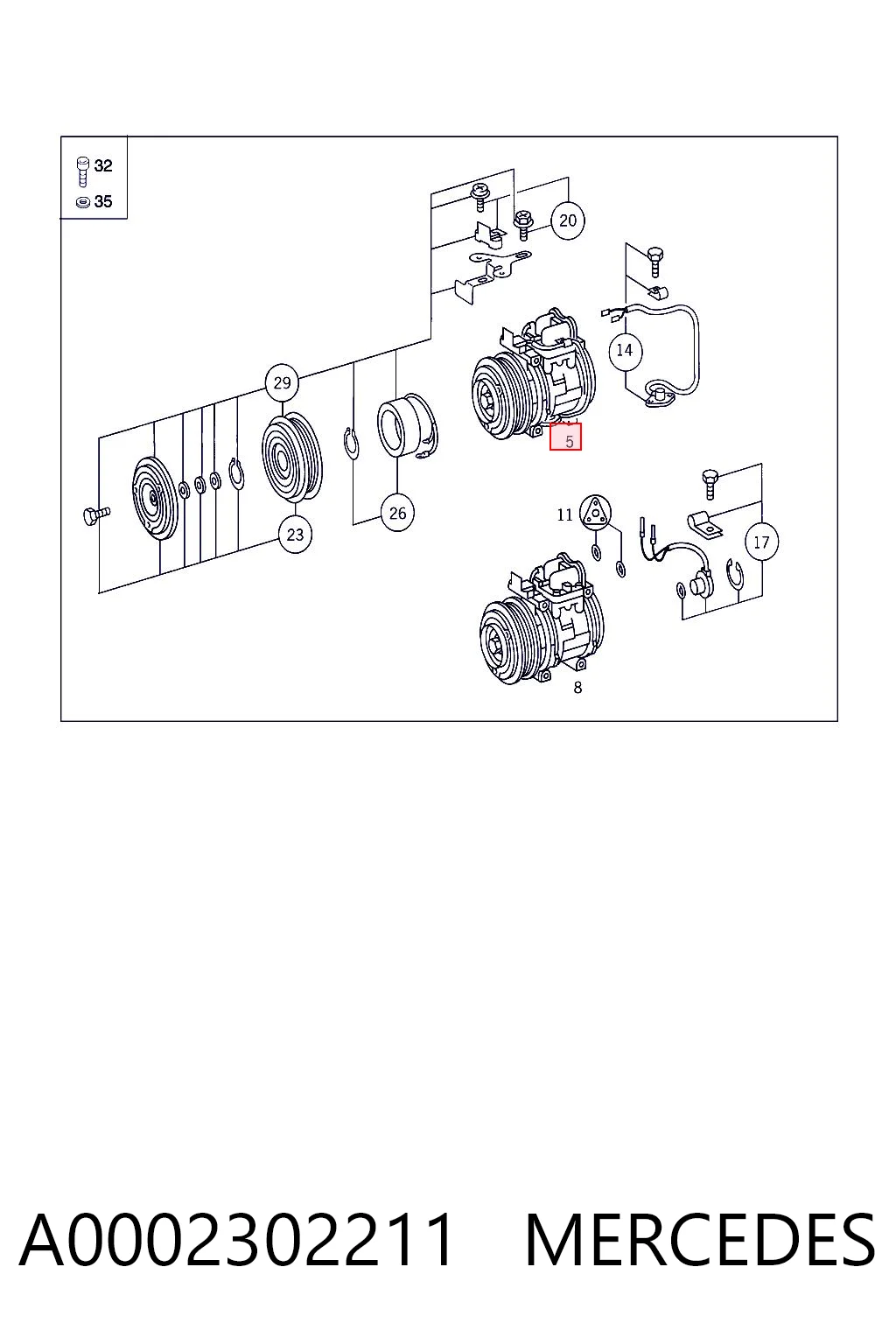 A0002302211 Mercedes Compressor de aparelho de ar condicionado