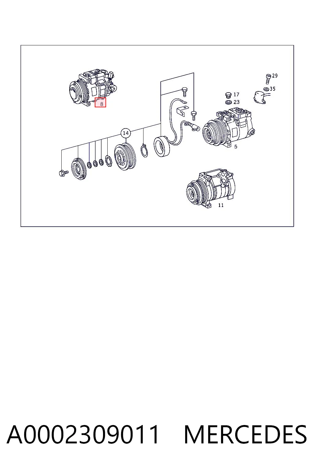 A0002309011 Mercedes Compressor de aparelho de ar condicionado