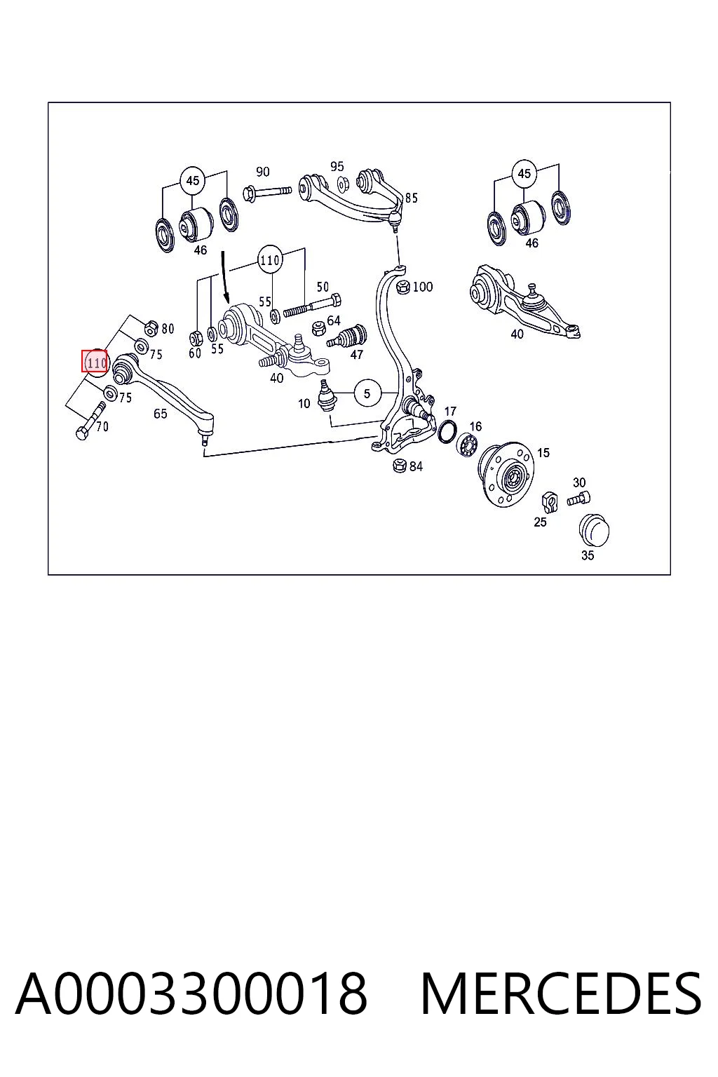 A0003300018 Mercedes Parafuso de fixação de braço oscilante dianteiro, kit