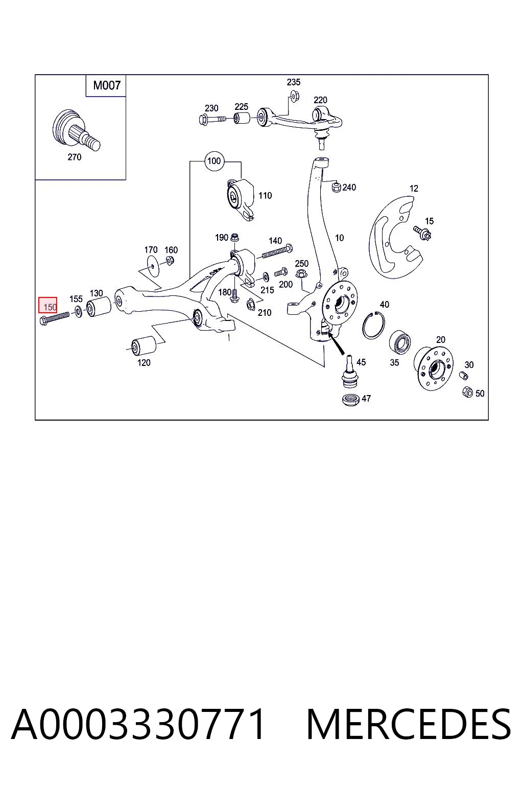 A0003330771 Mercedes Parafuso de fixação de braço oscilante dianteiro, inferior