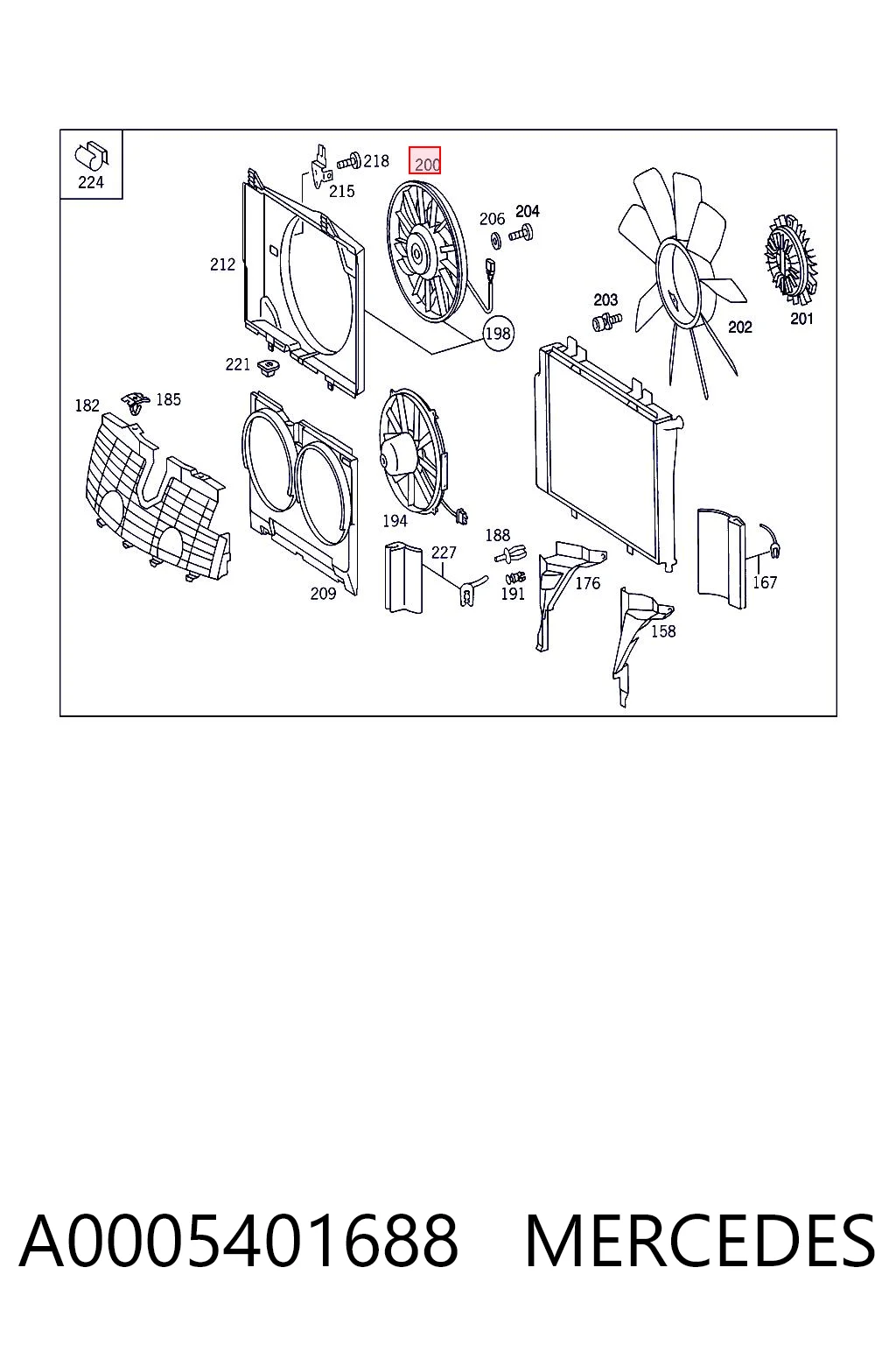 A0005401688 Mercedes Ventilador elétrico de esfriamento montado (motor + roda de aletas)