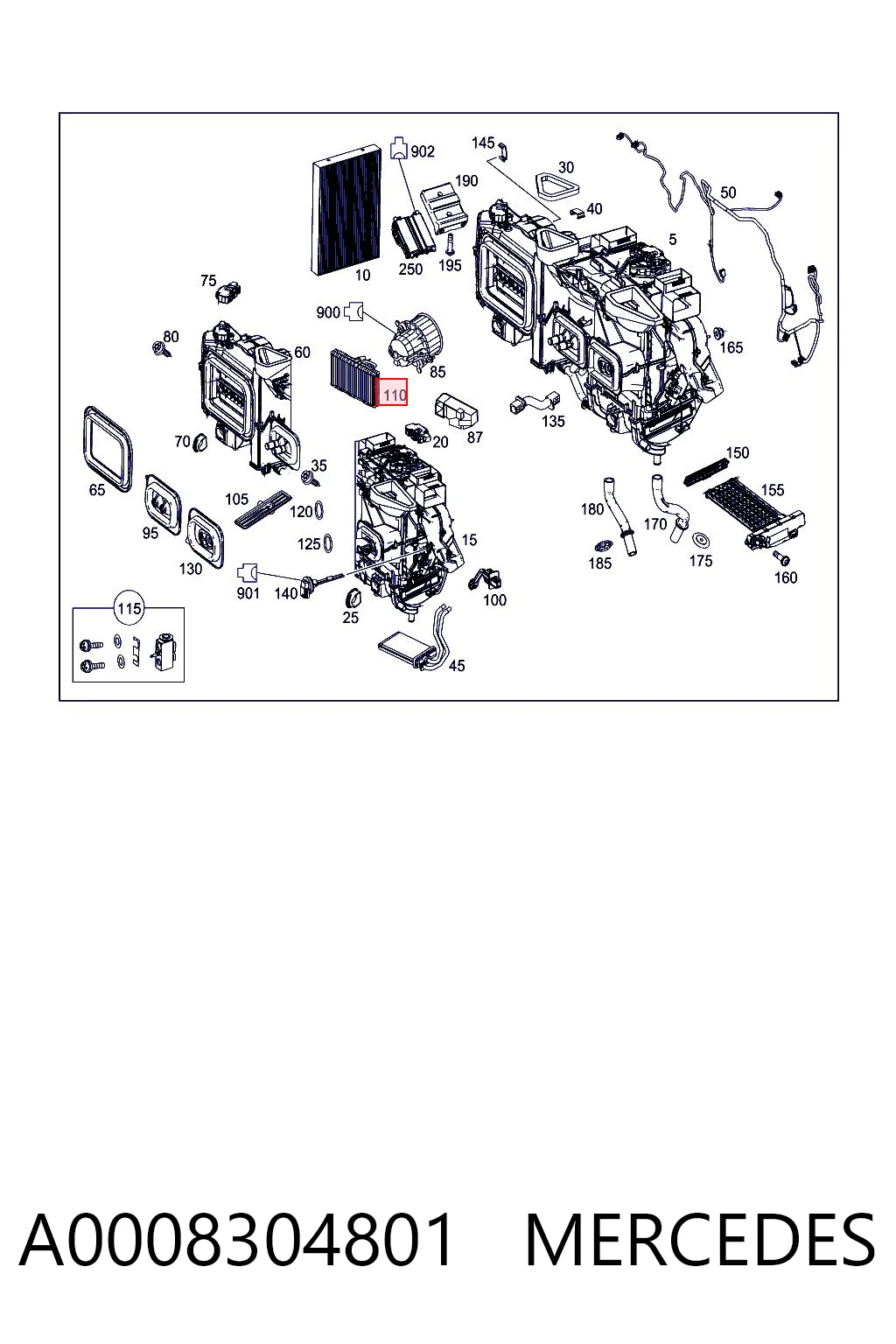 A0008304801 Mercedes Vaporizador de aparelho de ar condicionado