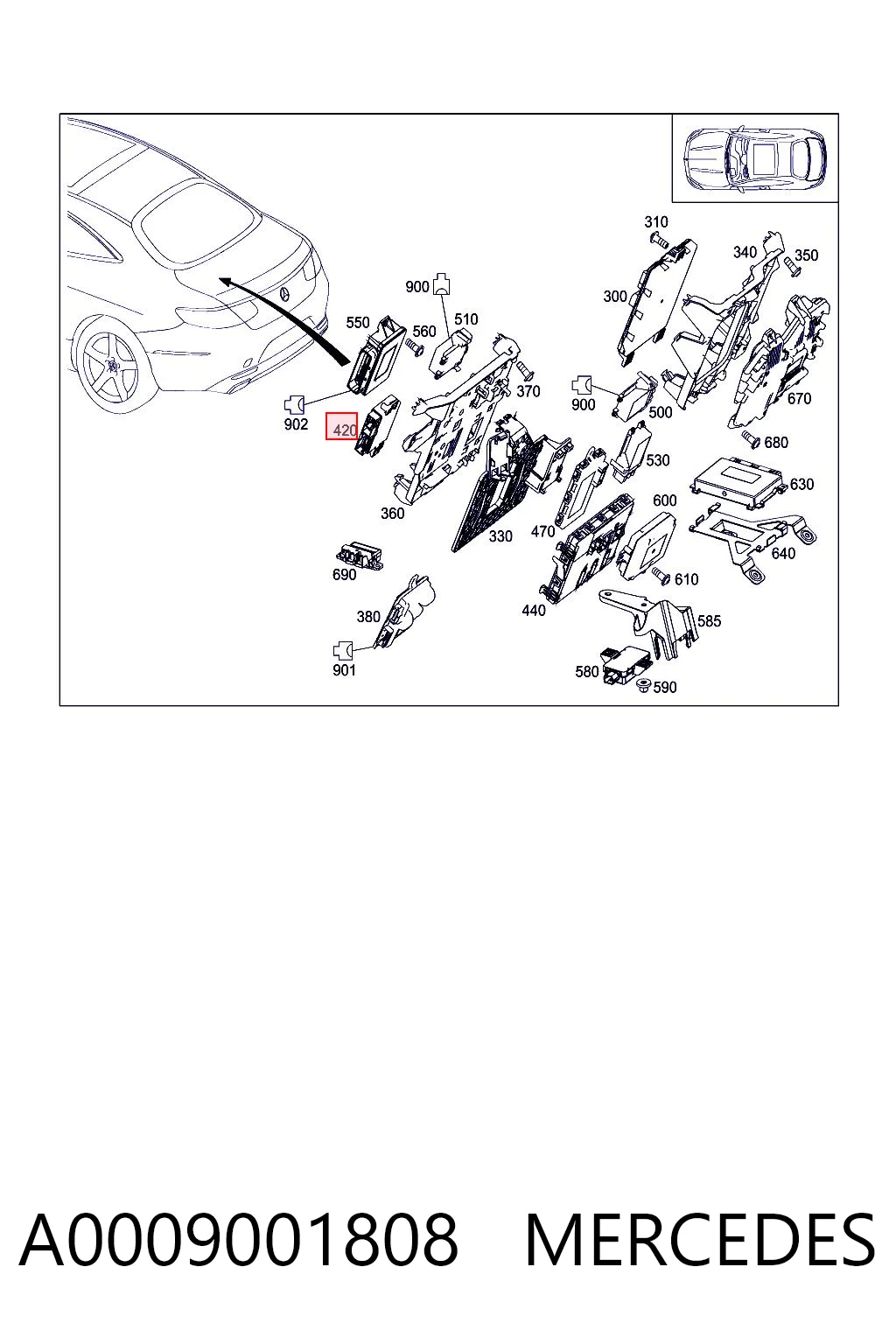A0009001808 Mercedes Módulo de direção (Centralina eletrônica) de sensor de estacionamento