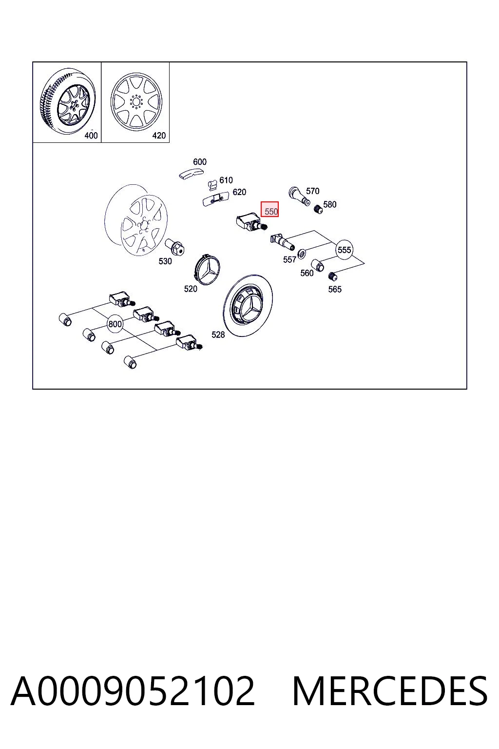 A0009052102 Mercedes Sensor de pressão de ar nos pneus