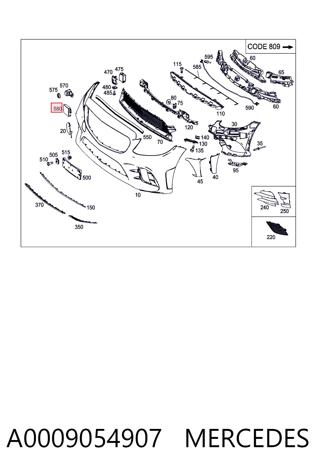 A0009054907 Mercedes Sensor de radar de distância