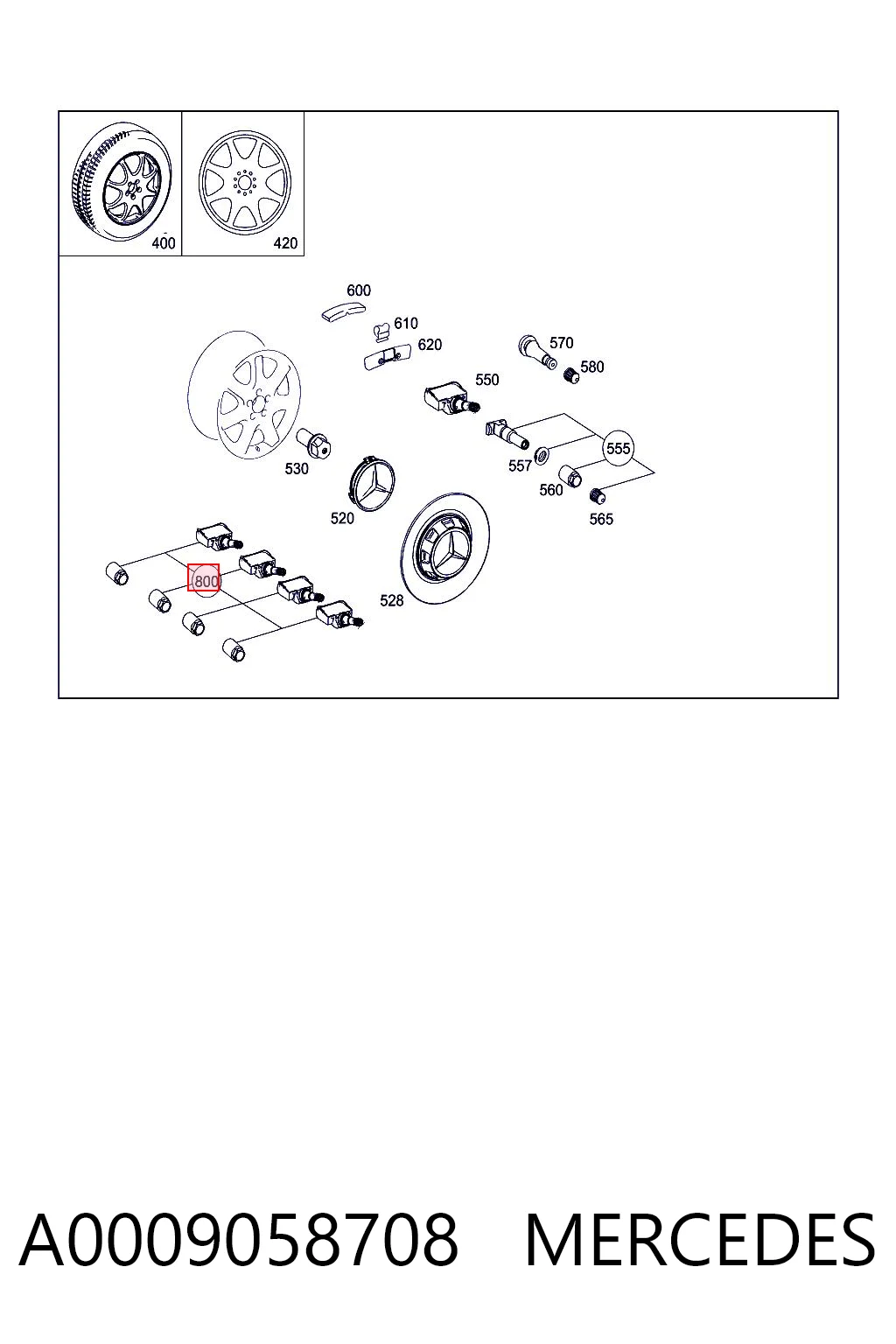 A0009058708 Mercedes Sensor de pressão de ar nos pneus