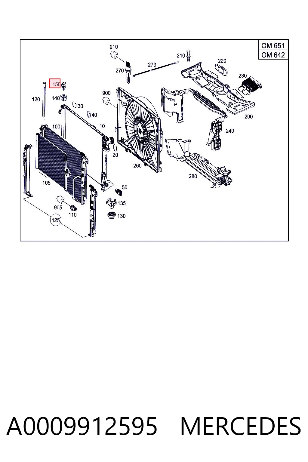 A0009912595 Mercedes Consola do radiador superior