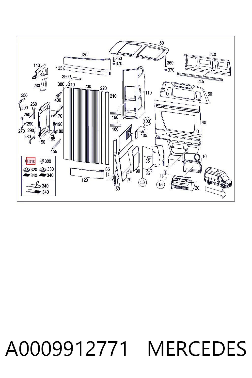 A0009912771 Mercedes Cápsula (prendedor) de fixação de revestimento da porta