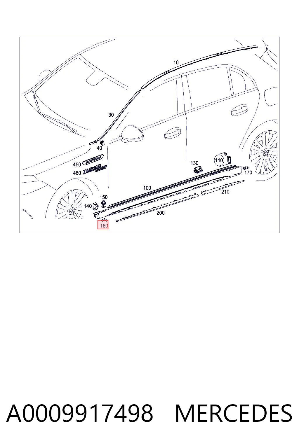 A0009917498 Mercedes Cápsula (prendedor) de fixação de placas sobrepostas do acesso