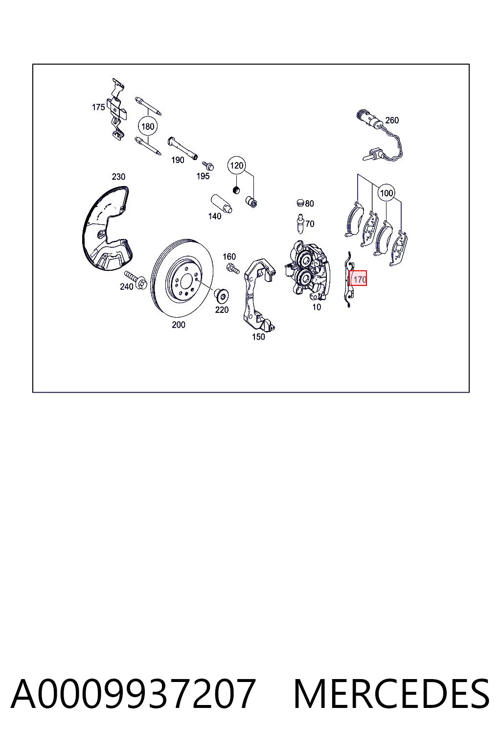 A0009937207 Mercedes Kit de molas de fixação de sapatas de disco dianteiras