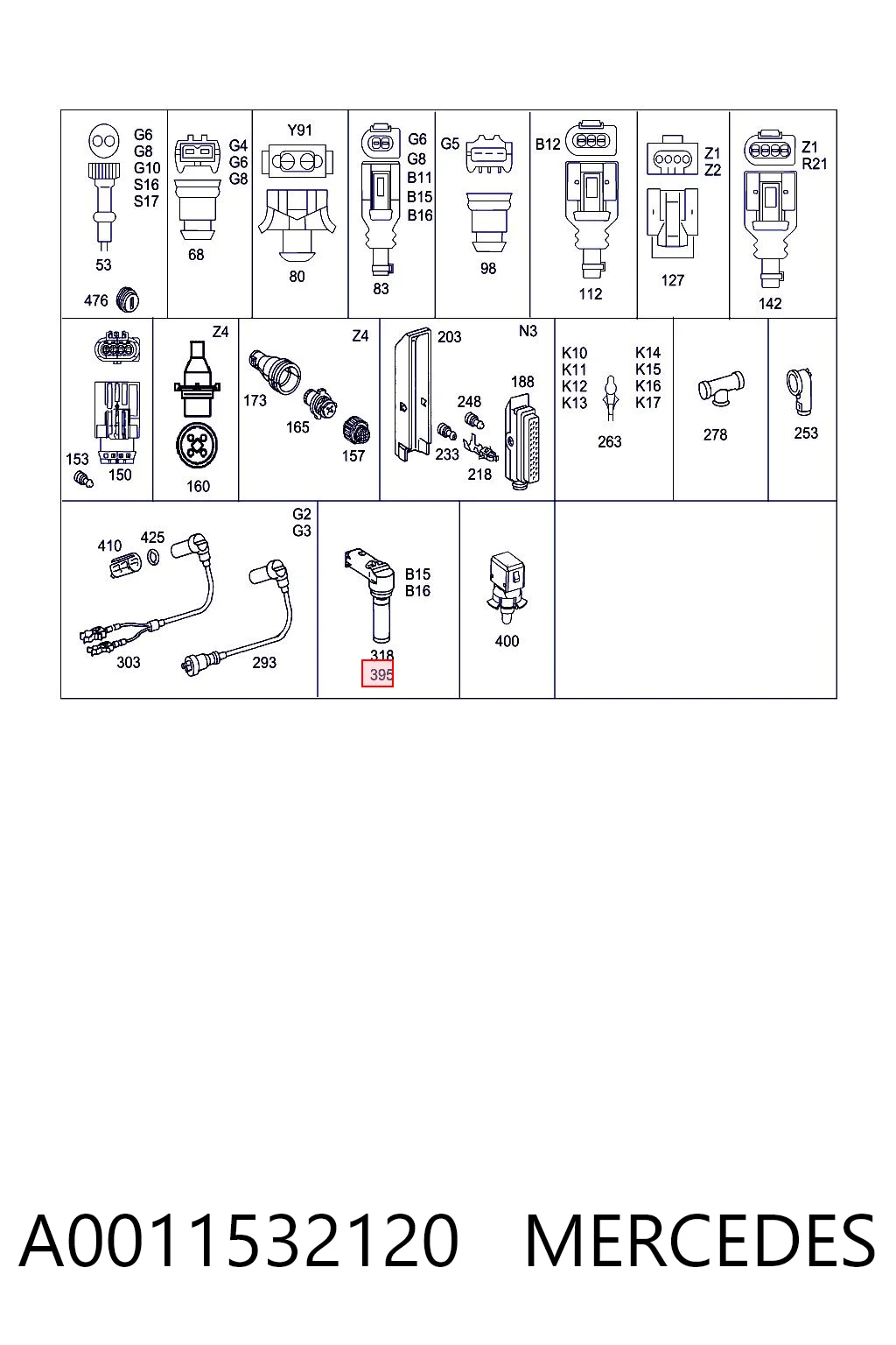 A0011532120 Mercedes Sensor de posição (de revoluções) de cambota