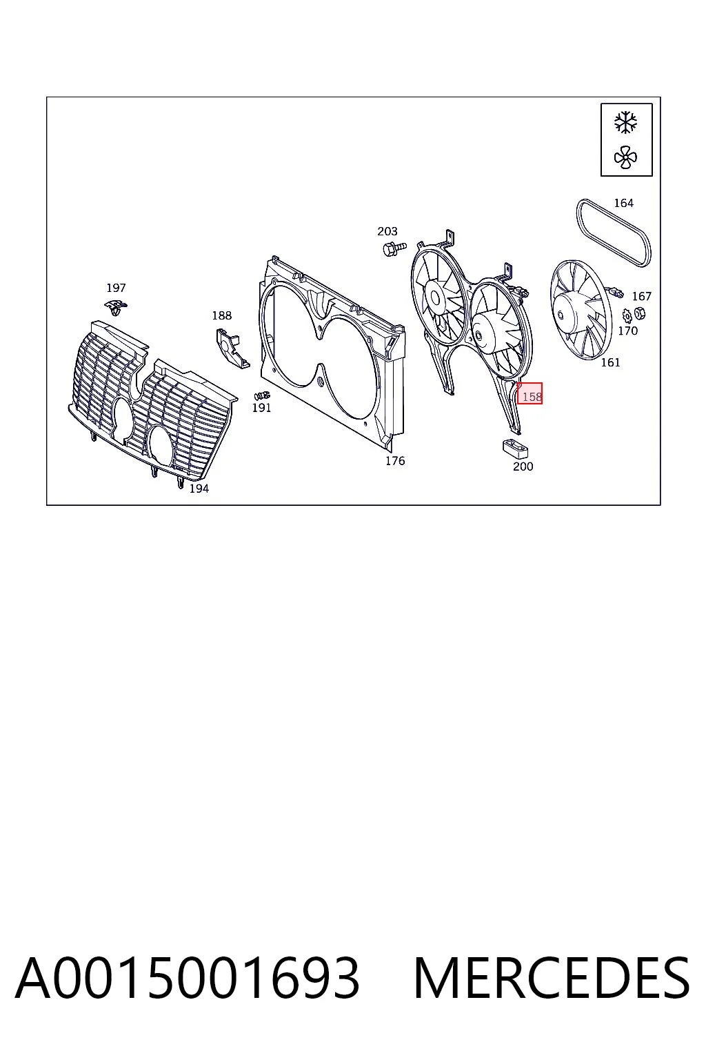 A0015001693 Mercedes Difusor do radiador de aparelho de ar condicionado, montado com roda de aletas e o motor