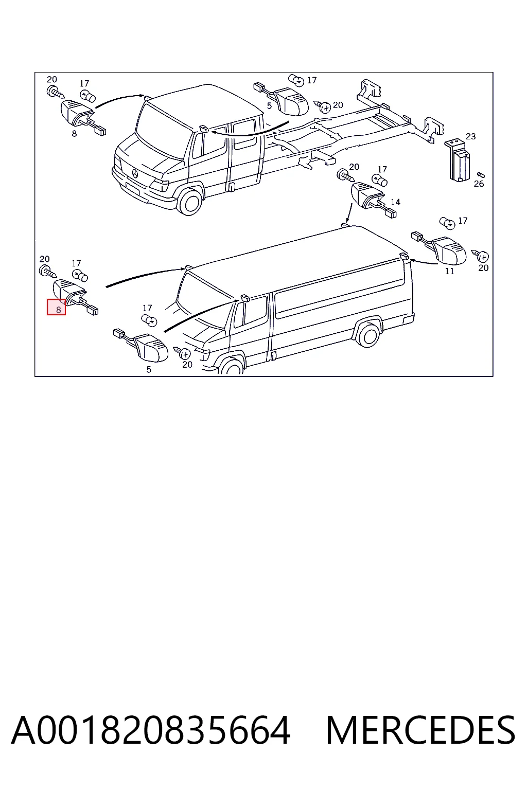 Posição do teto (TRUCK) M0018208356 Wender