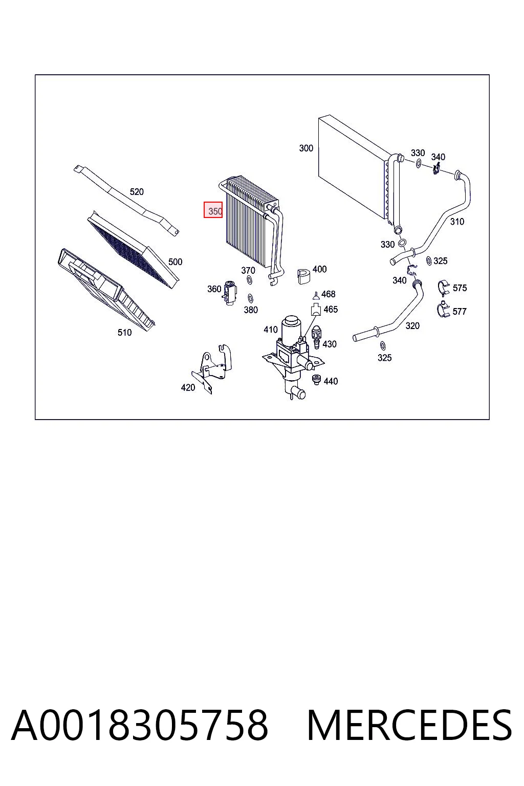 A0018305758 Mercedes Vaporizador de aparelho de ar condicionado