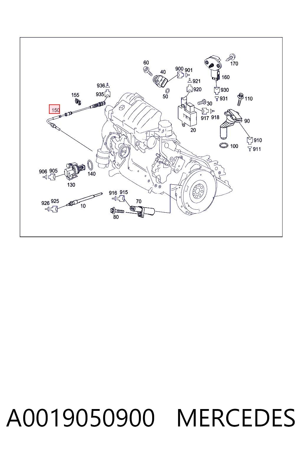 A0019050900 Mercedes Sensor de temperatura dos gases de escape (GE), até o catalisador