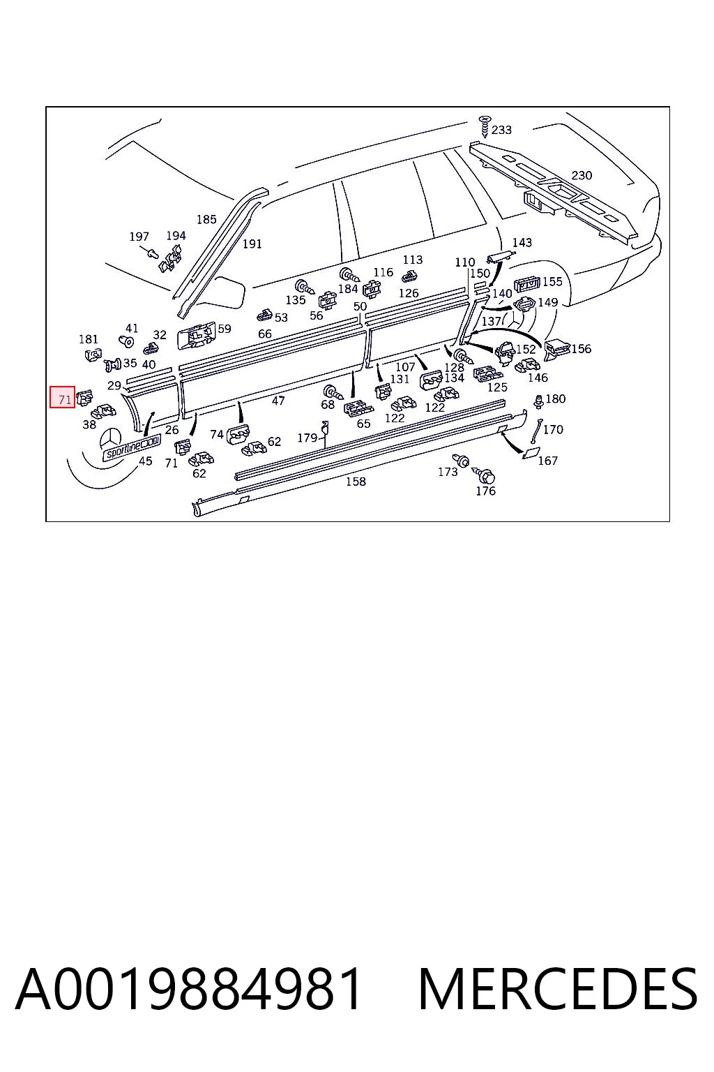 A0019884981 Mercedes Braçadeira (cápsula) de fixação de moldura da porta