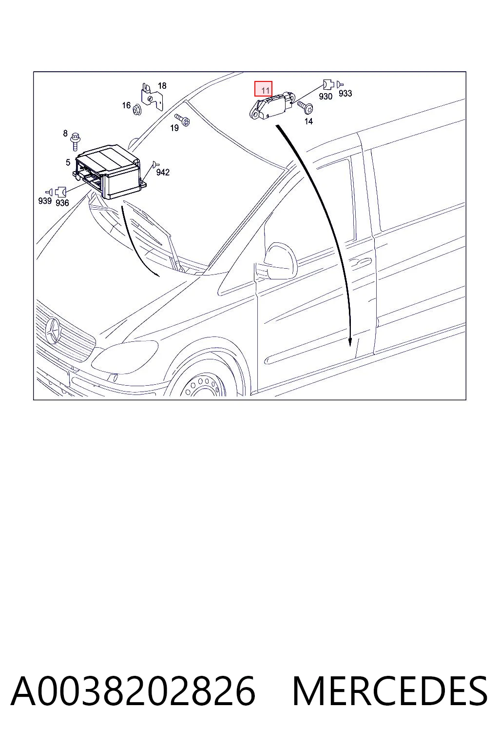 A0038202826 Mercedes Sensor AIRBAG dianteiro