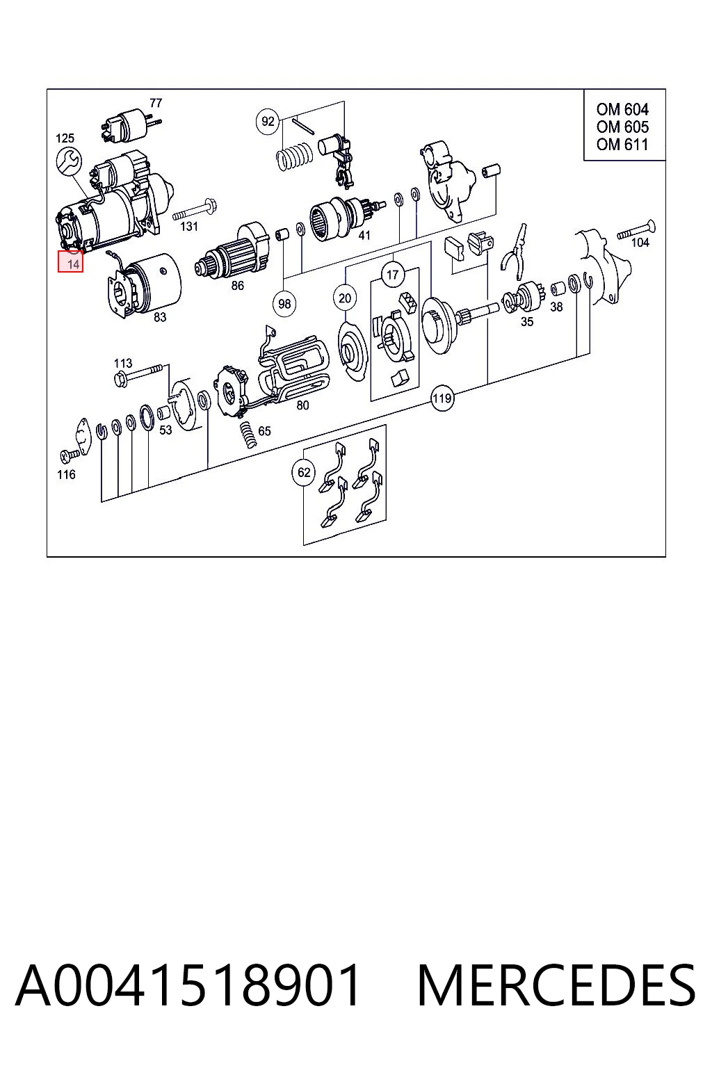 A0041518901 Mercedes Motor de arranco