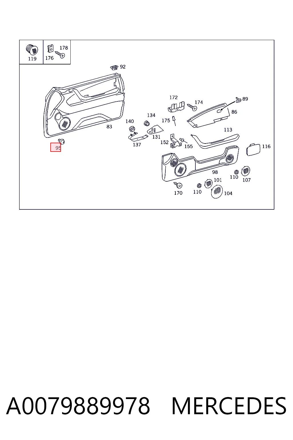 A0079889978 Mercedes Cápsula (prendedor) de fixação de revestimento da porta
