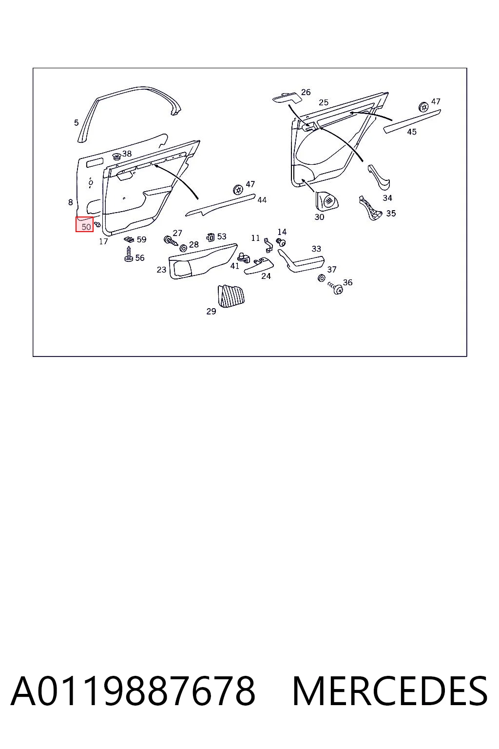 A0119887678 Mercedes Cápsula (prendedor) de fixação de revestimento da porta